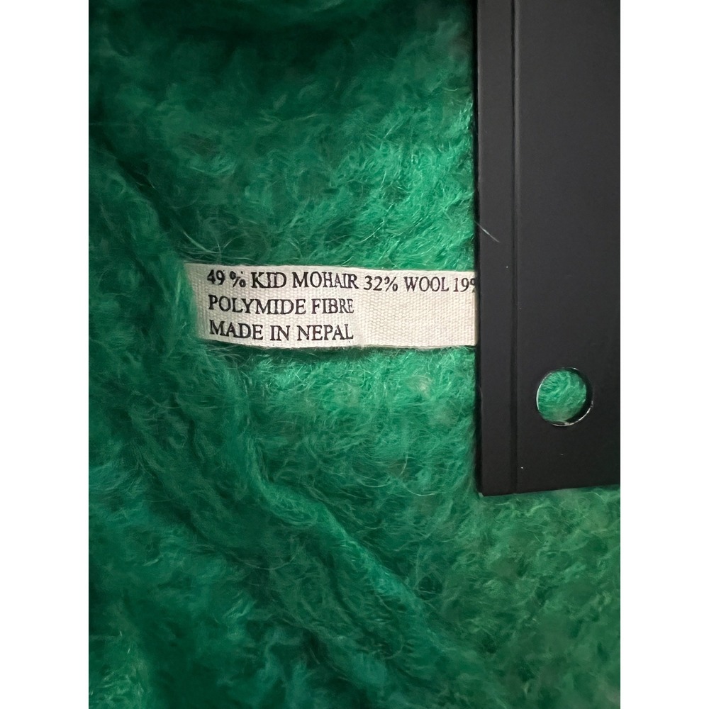 Close to my heart Green Mohair Wool Blend Tie Neck Sweater Small Made in Nepal - Picture 4 of 8